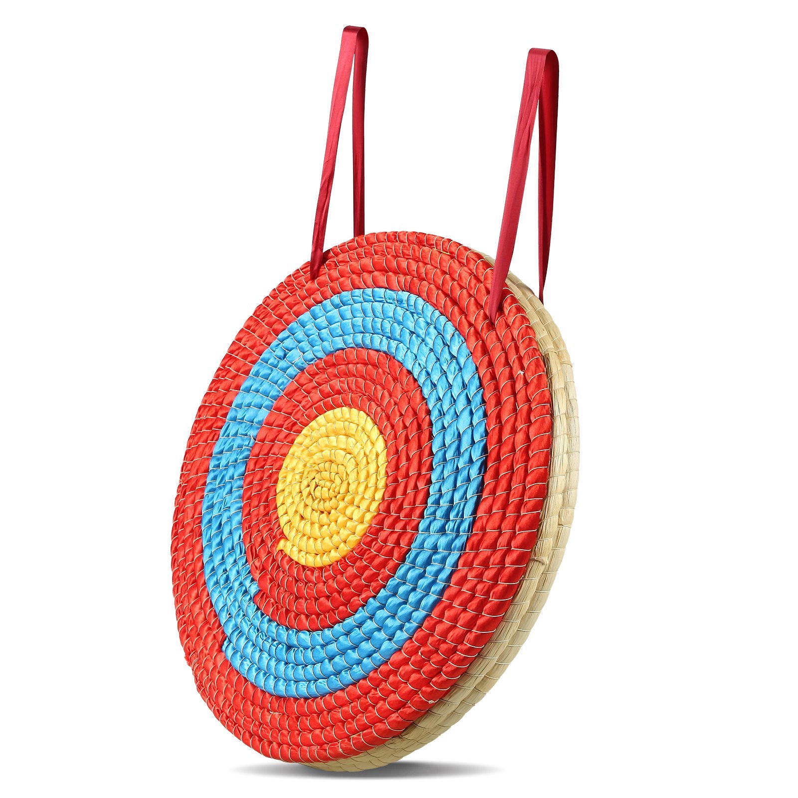 Traditional woven straw archery target with concentric rings