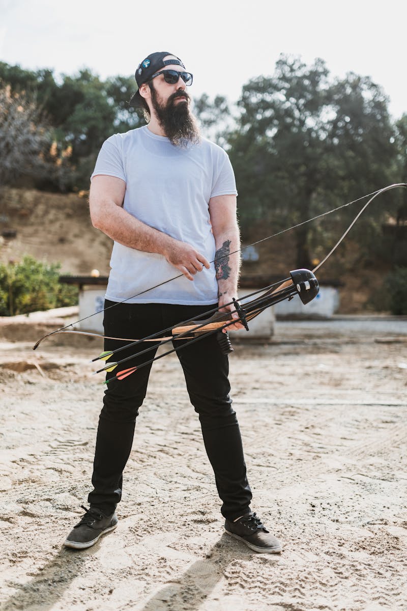 Traditional recurve bow and wooden arrows