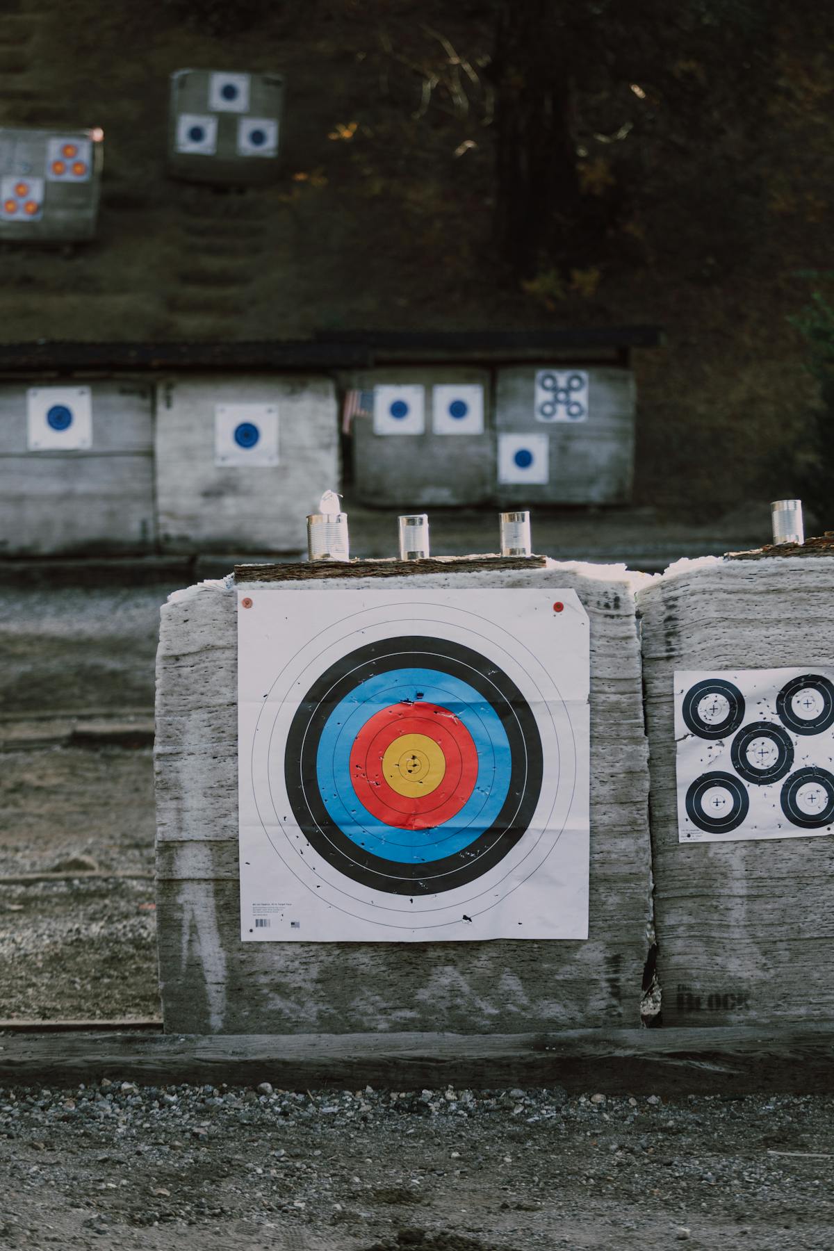 Close-up of archery targets with colorful bullseye for paper tuning and walk-back tuning