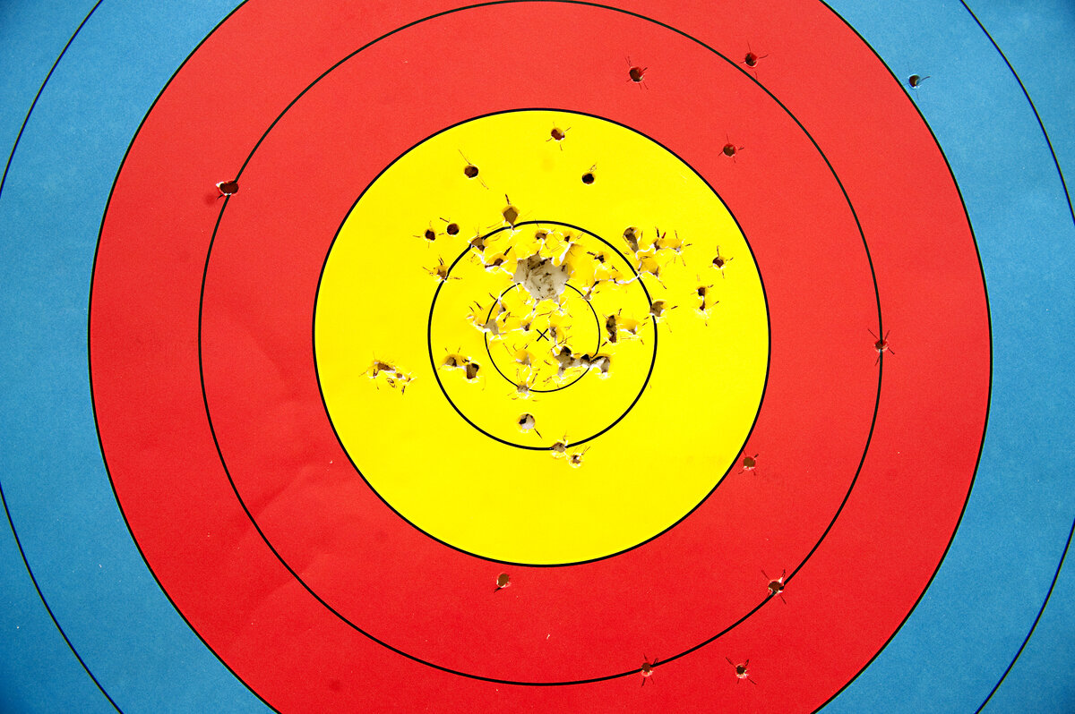 Archery competition target showing arrow grouping