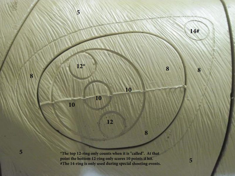 ASA 3D archery scoring rings diagram showing 14, 12, 10, 8 and 5 point zones