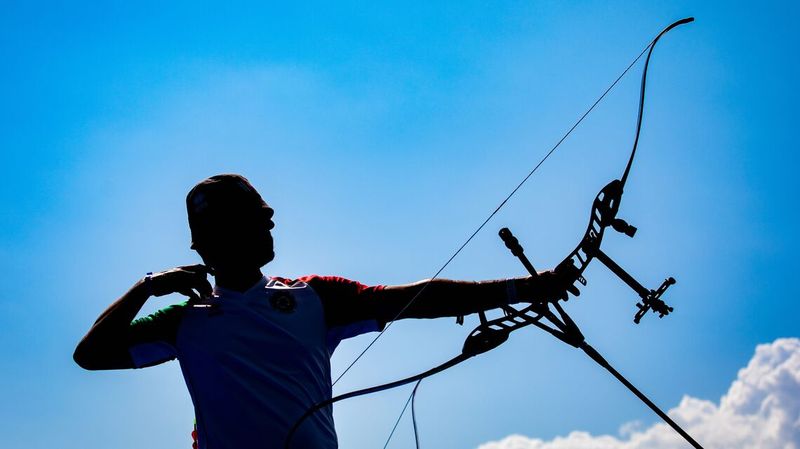 Recurve archer at full draw silhouette European Outdoor Championships Antalya 2026