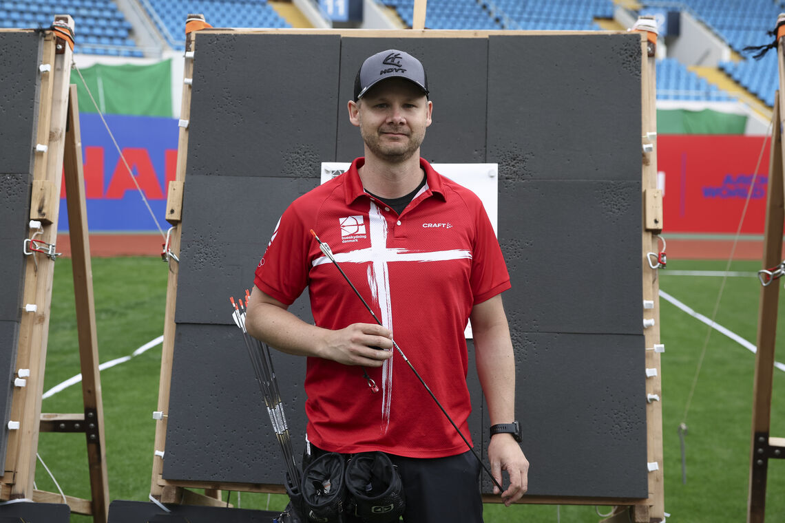 Martin Damsbo at Shanghai 2026 Hyundai Archery World Cup Stage 2 after reaching the compound men final four