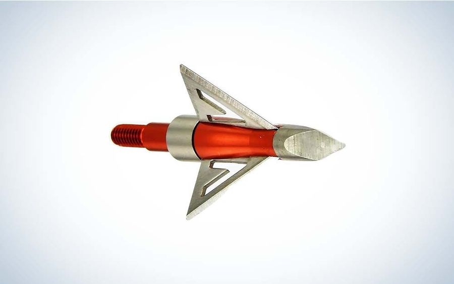 Three blade 100 grain fixed blade broadhead in red and chrome finish