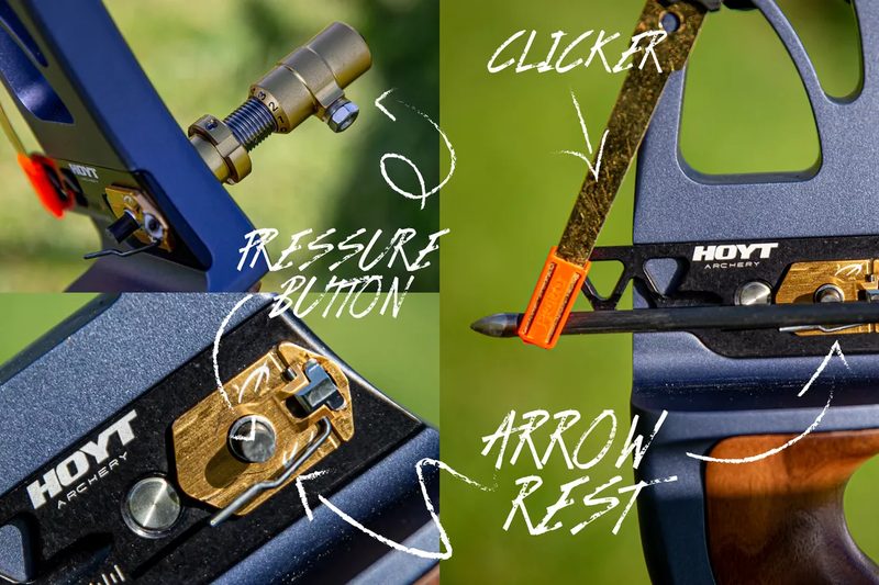 Recurve pressure button and arrow rest used to tune the archer's paradox