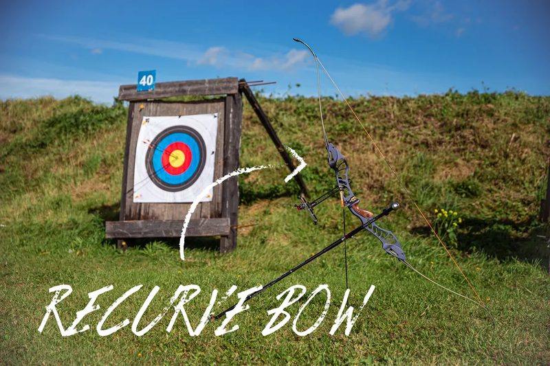 Recurve bow and target showing the archer's paradox aiming offset