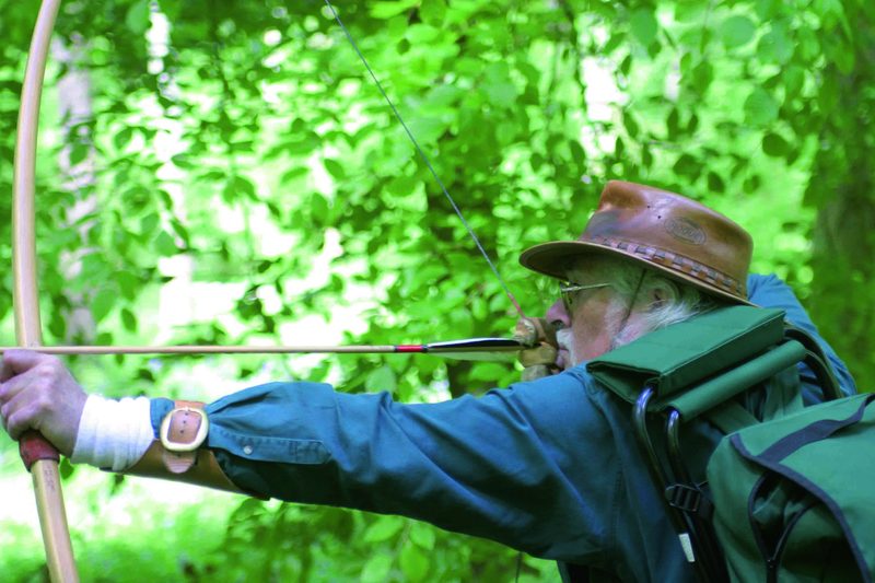 Traditional longbow shot off the shelf where the archer's paradox is most visible
