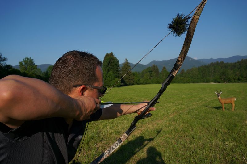 Archer shooting a barebow recurve without sights, the fastest-growing division in archery
