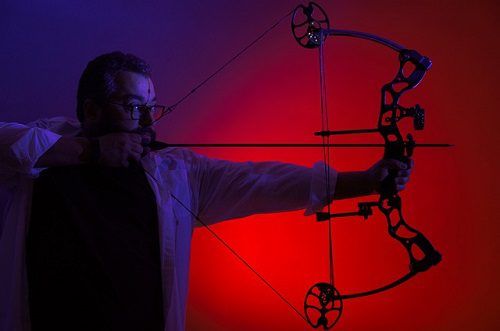 Archer at full draw with a nocked arrow, the safe way to draw a compound bow