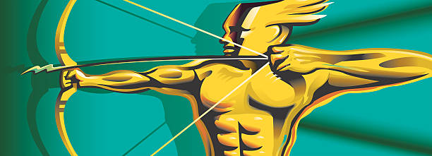 archer with arrow at full draw on bowstring - bowstring stock illustrations