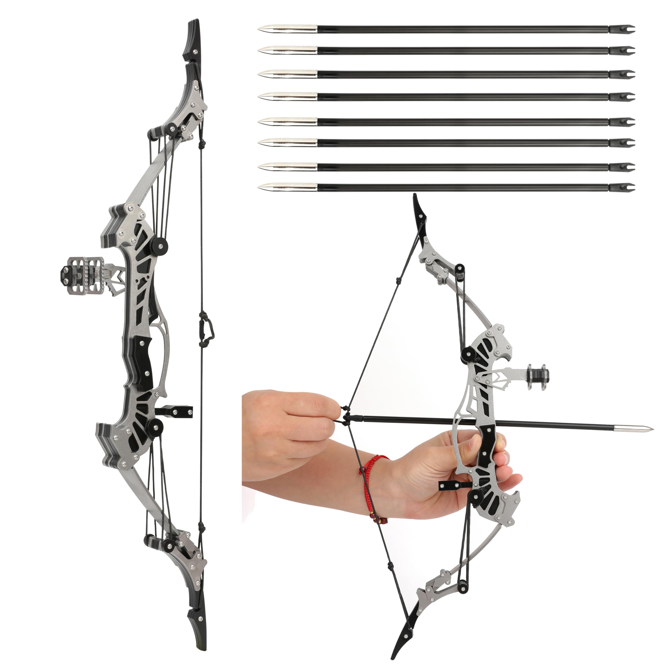 AMEYXGS 16.4inch Mini Lever Bow Recurve Bow Stainless Steel Includes 4/8 Arrows and Target Paper