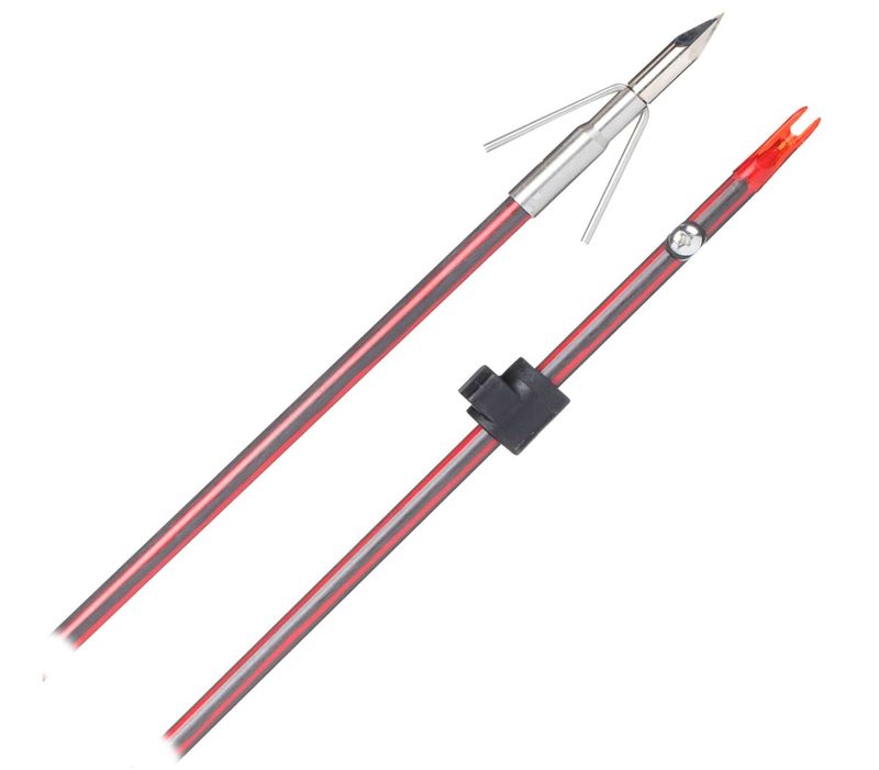 Bowfishing arrow with barbed point and safety slide