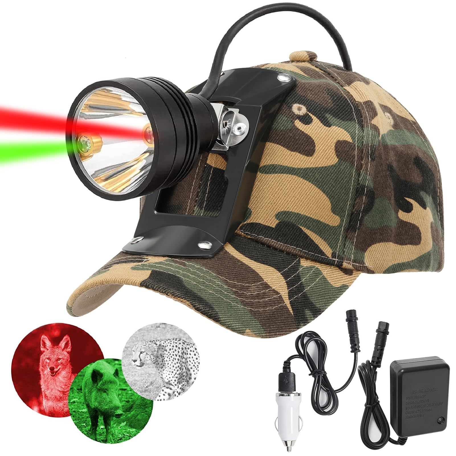 GearOZ LED Coyote Hog Coon Hunting Lights, Rechargeable Hunter Super Bright Headlamp, Waterproof with Soft Camo Cap, 80000...