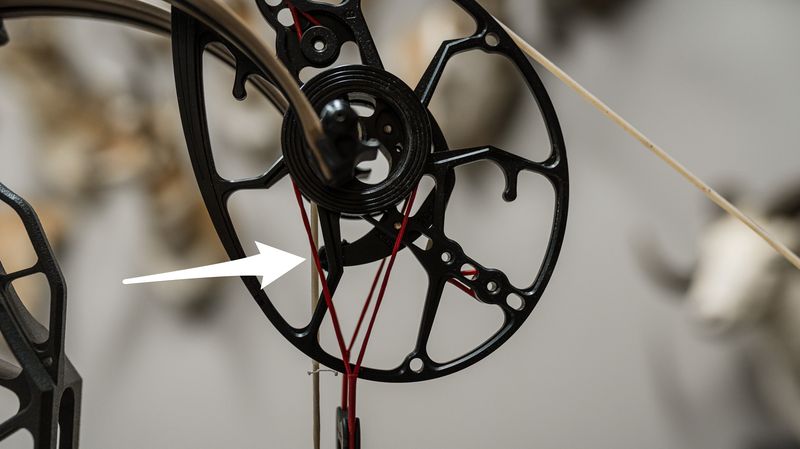 Checking cam timing marks on a compound bow before bareshaft tuning