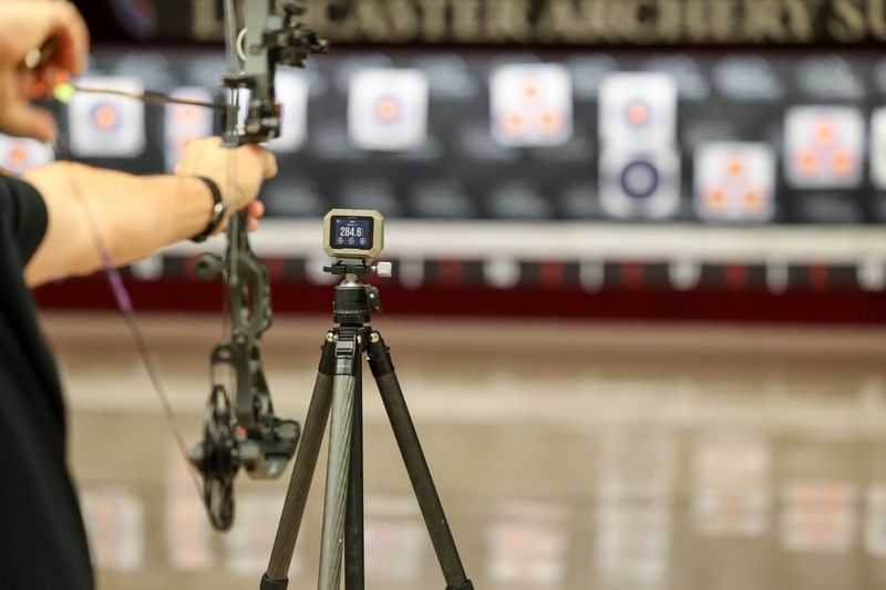 Compound bow tested over chronograph showing 284 fps speed for crossbow vs compound bow comparison