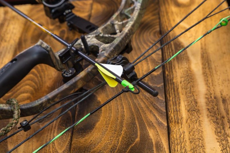 Arrow nocked on a compound bow string and D-loop close up