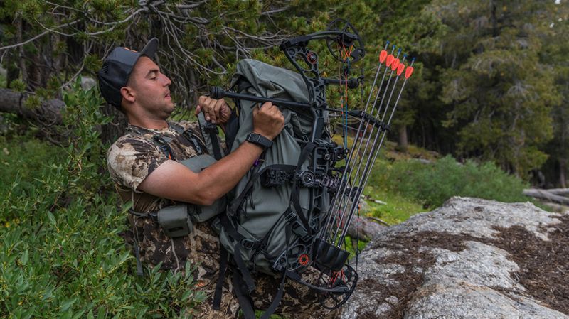 detachable bow quiver removed from compound bow during stalk