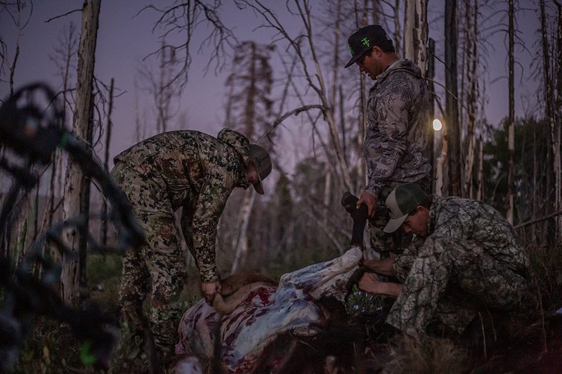 DIY elk hunt packout with bone-in quarters loaded for the trip down