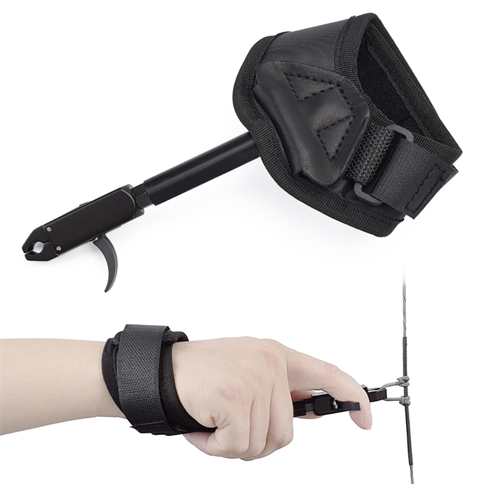Compound Bow Release Aid Trigger Adult Archery Right Left Hand Adjustable Black Wrist Strap （Pack of 1）