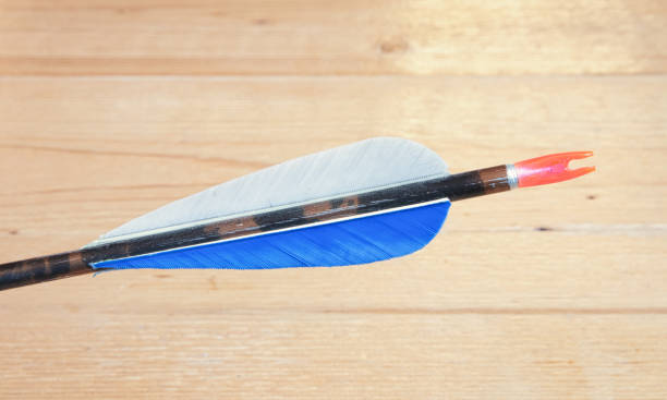 Worn Arrow Fletching and Nock Closeup of an aluminium aarow fletching and nock that has seen obvious use fletching stock pict