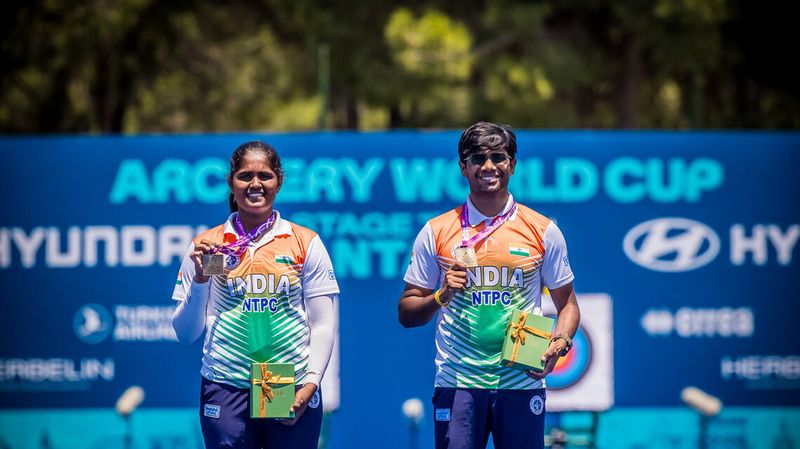 India recurve mixed team Bommadevara and Mohod on the podium at Antalya 2026