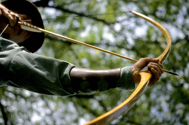 traditional longbow archer - bow arrow drawing stock pictures, royalty-free photos & images