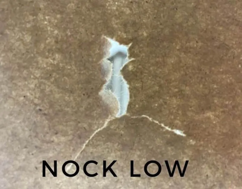 Nock low paper tear from a compound bow