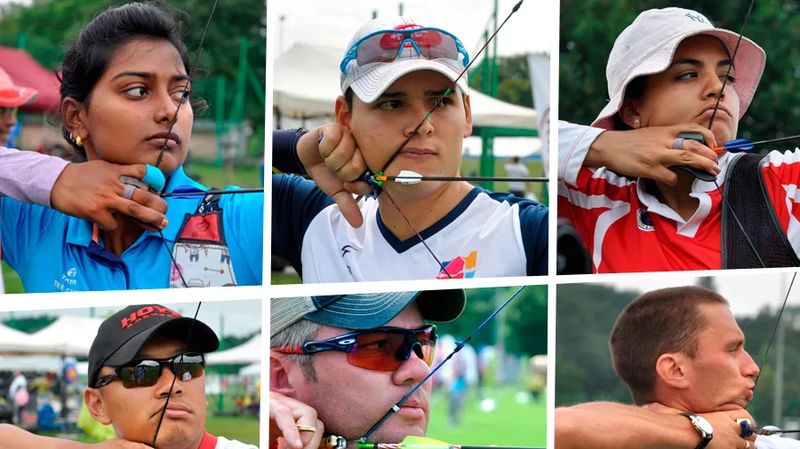 Recurve archers showing different anchor points at full draw