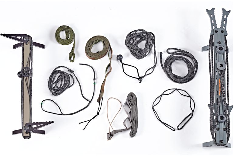 Saddle hunting climbing sticks and tether ropes laid out