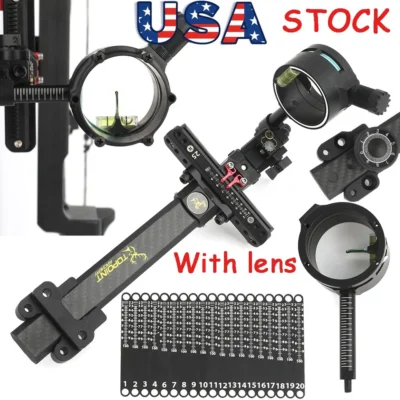 Compound Bow Sight 1Pin Carbon 0.019" 4X 6X 8X Lens Micro Fiber Adjustable Hunt - Image 1 of 4