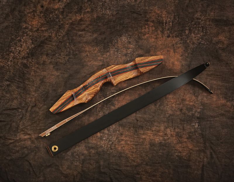 Takedown recurve bow riser and limb separated, showing the portability advantage in a recurve vs longbow comparison