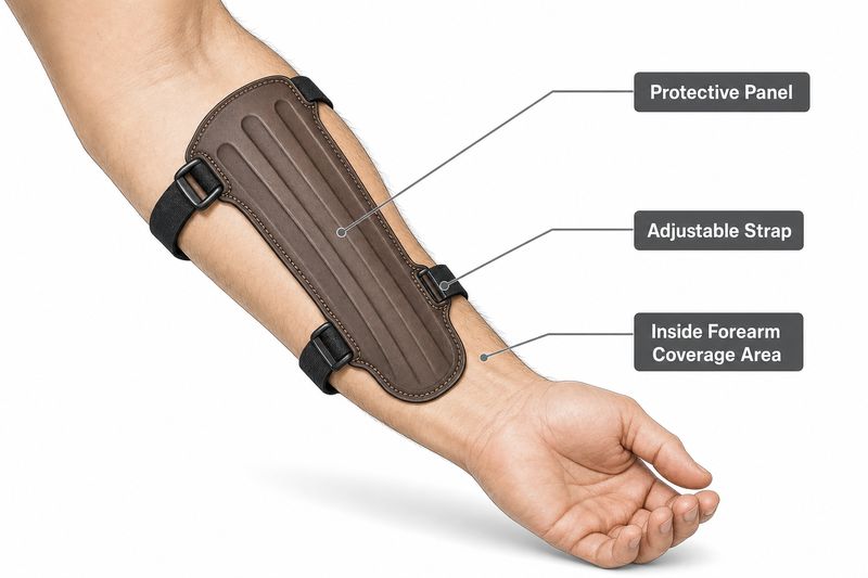 Archer's forearm wearing an arm guard to protect against string slap