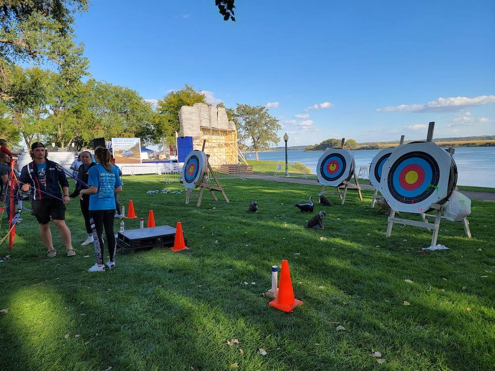 Archery target types set up on an outdoor range