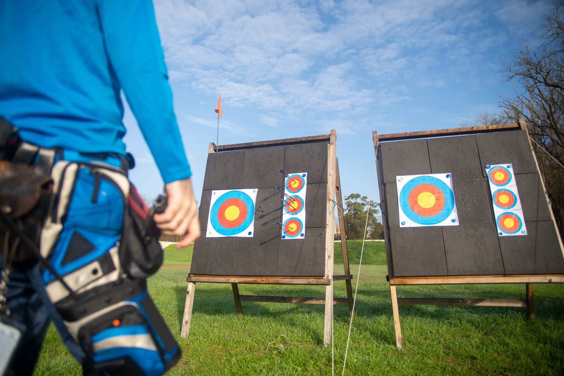 Archery competition range with standard targets