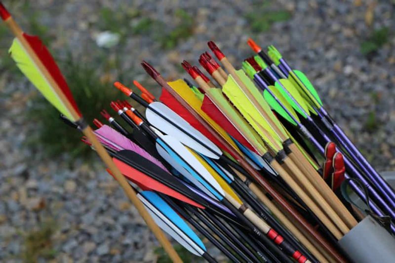 Arrows with different shafts and fletching, showing how spine and weight affect grouping