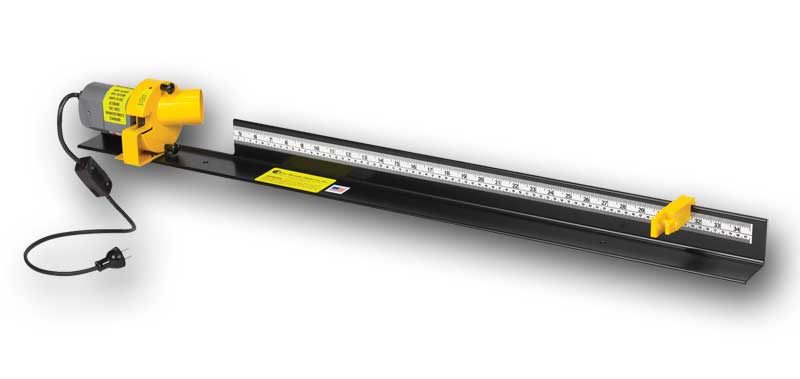 Arrow saw with measuring rail set to cut arrows to the right length