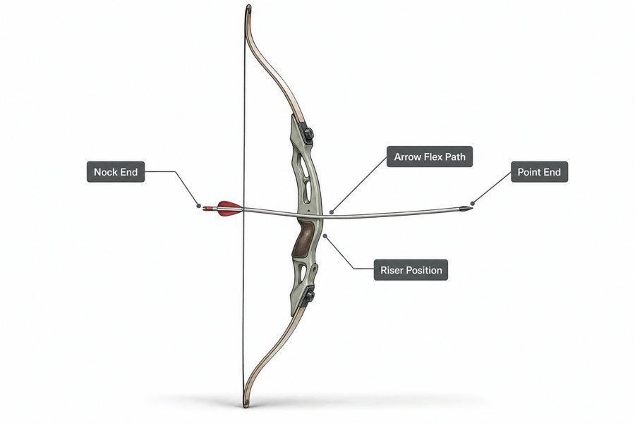 Arrow flex path diagram showing how arrow spine bends the shaft around the riser