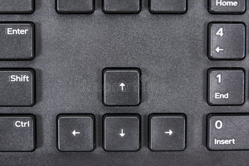 Closeup of arrow keys button on computer keyboard background with other command button surface. Arrow keyboard keys stock ima