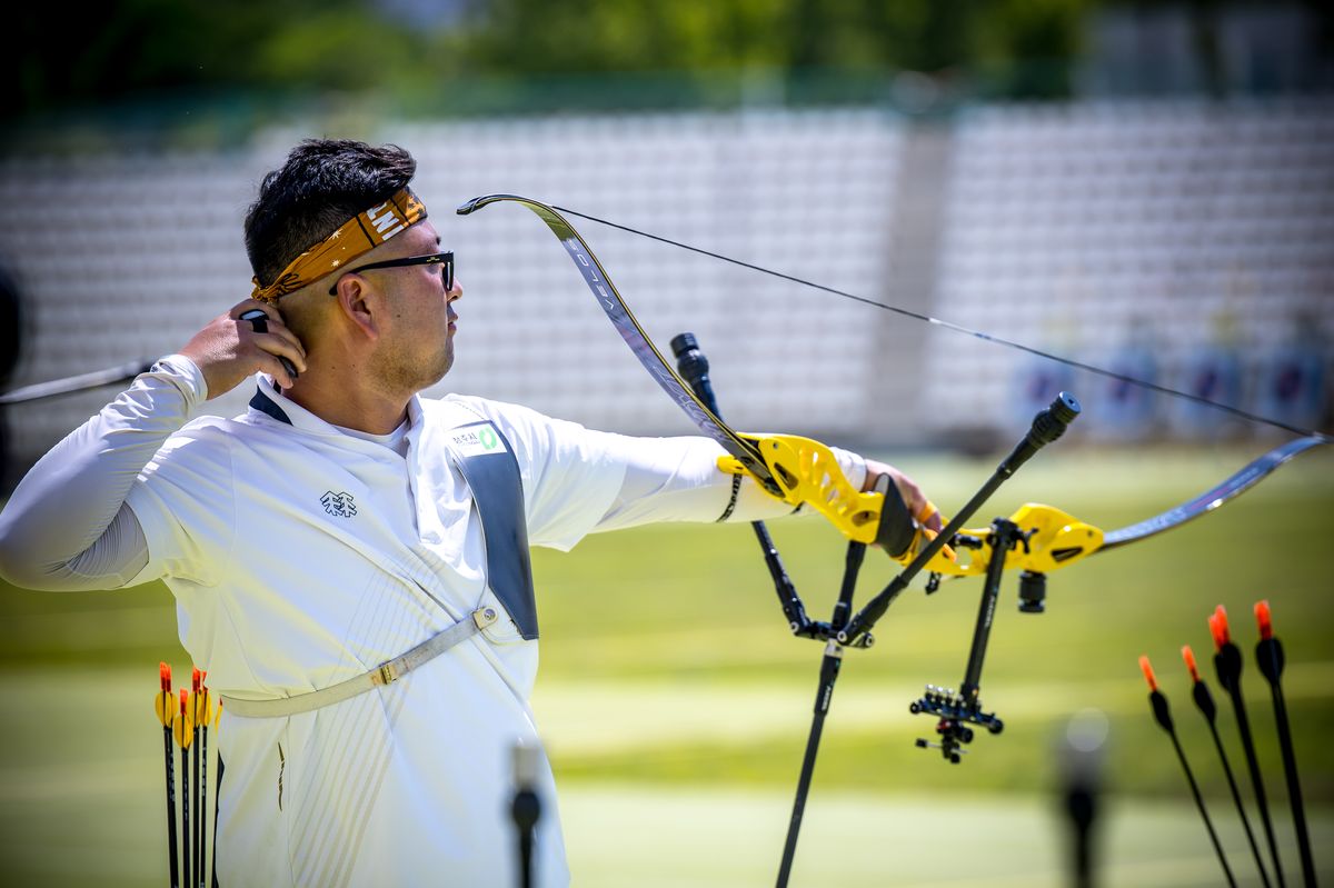 Recurve men archer competing at the Madrid 2026 Archery World Cup final