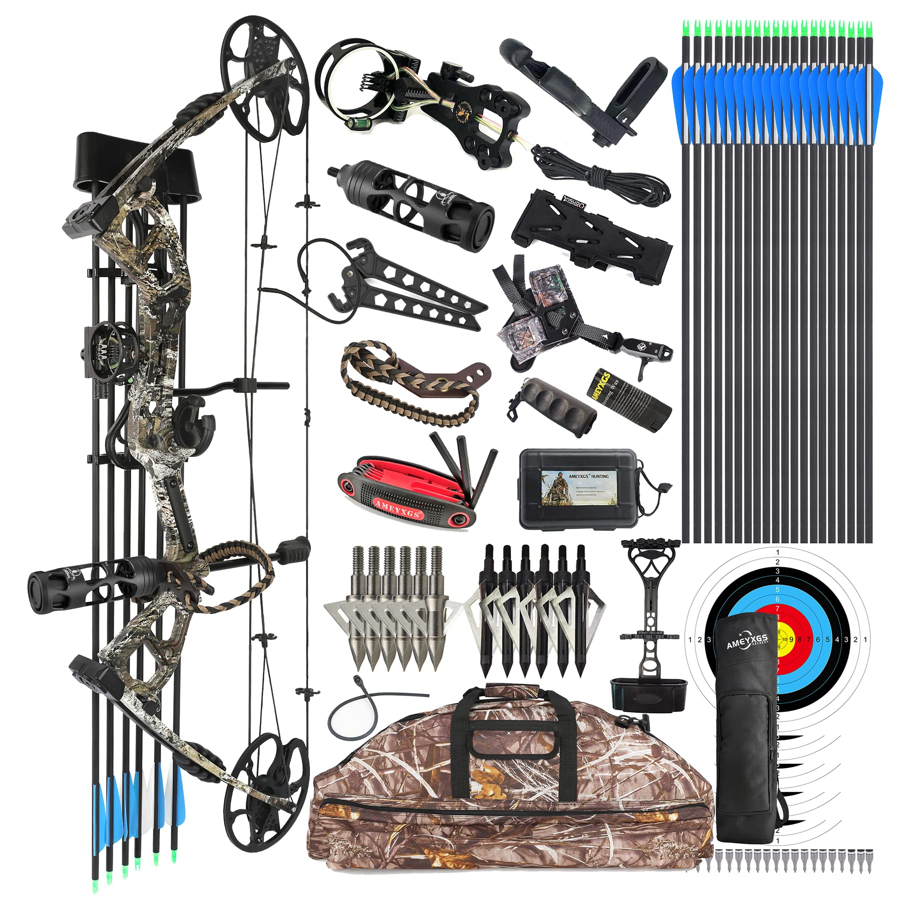 surwolf Compound Bow Kit, Hunting & Targeting, Limb Made in USA, Draw Weight 0-70 lbs Adjustable, Draw Length 9”-31
