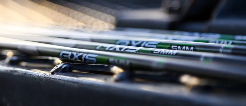 Carbon arrow shafts with spine rating labels showing static arrow spine