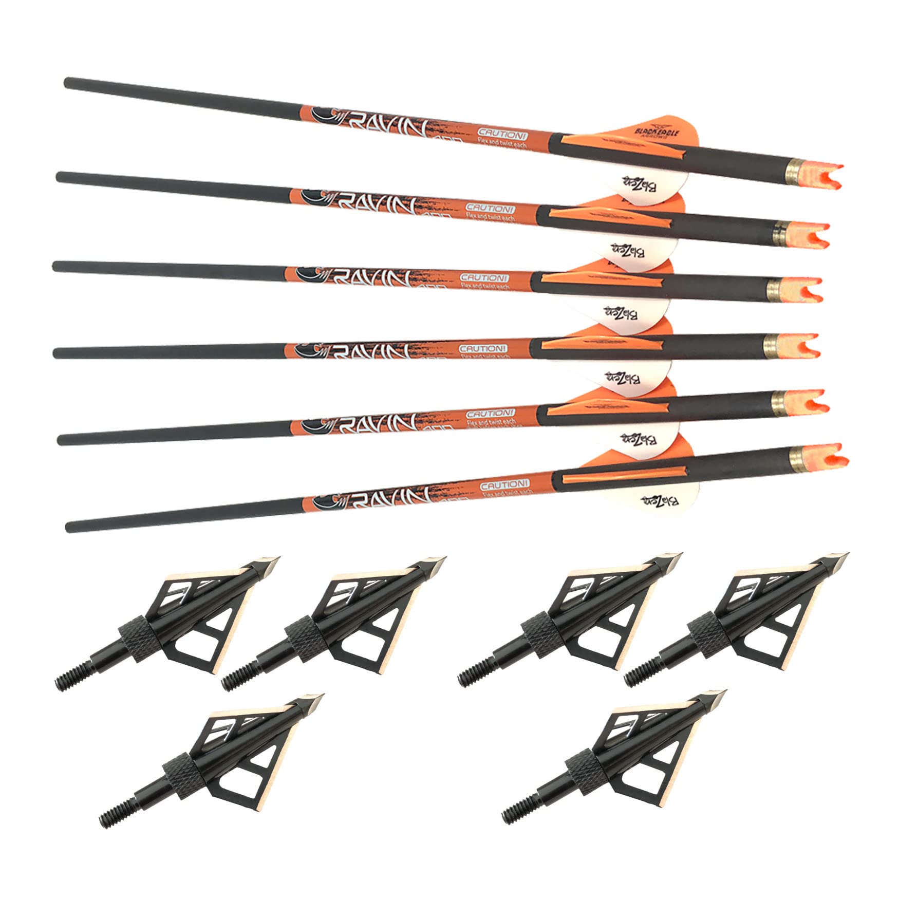 Ravin Crossbow R138 Carbon 400 Grain .003 Crossbow Arrows (6-Pack) Black/Red Bundle with 6 Hunting Broadheads (3 Items)