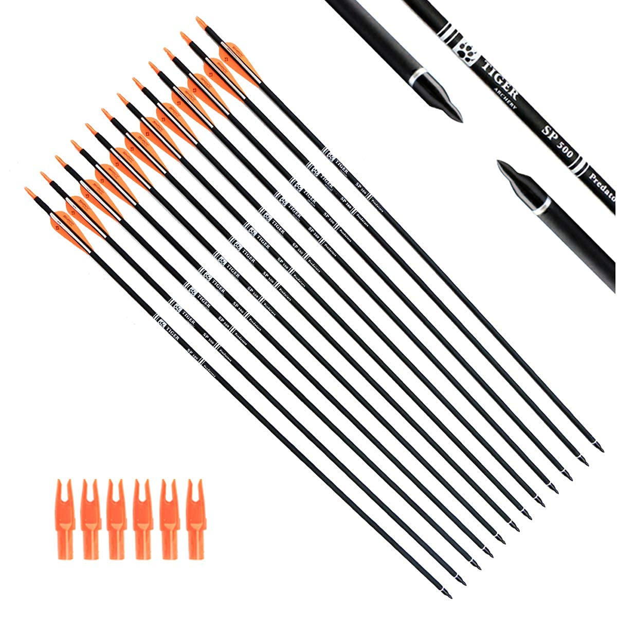 TIGER ARCHERY 30Inch Carbon Arrow Practice Hunting Arrows with Removable Tips for Compound & Recurve Bow(Pack of 12)
