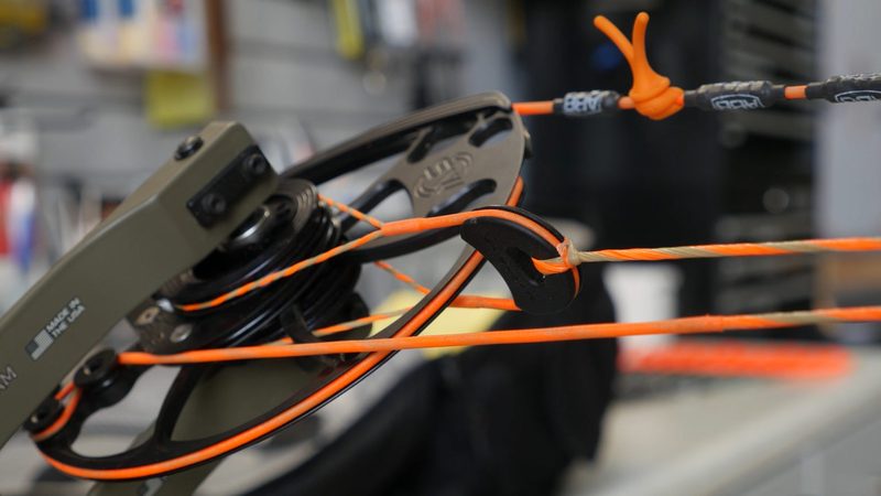 Compound bow cam system with bowstring, cables, and D-loop