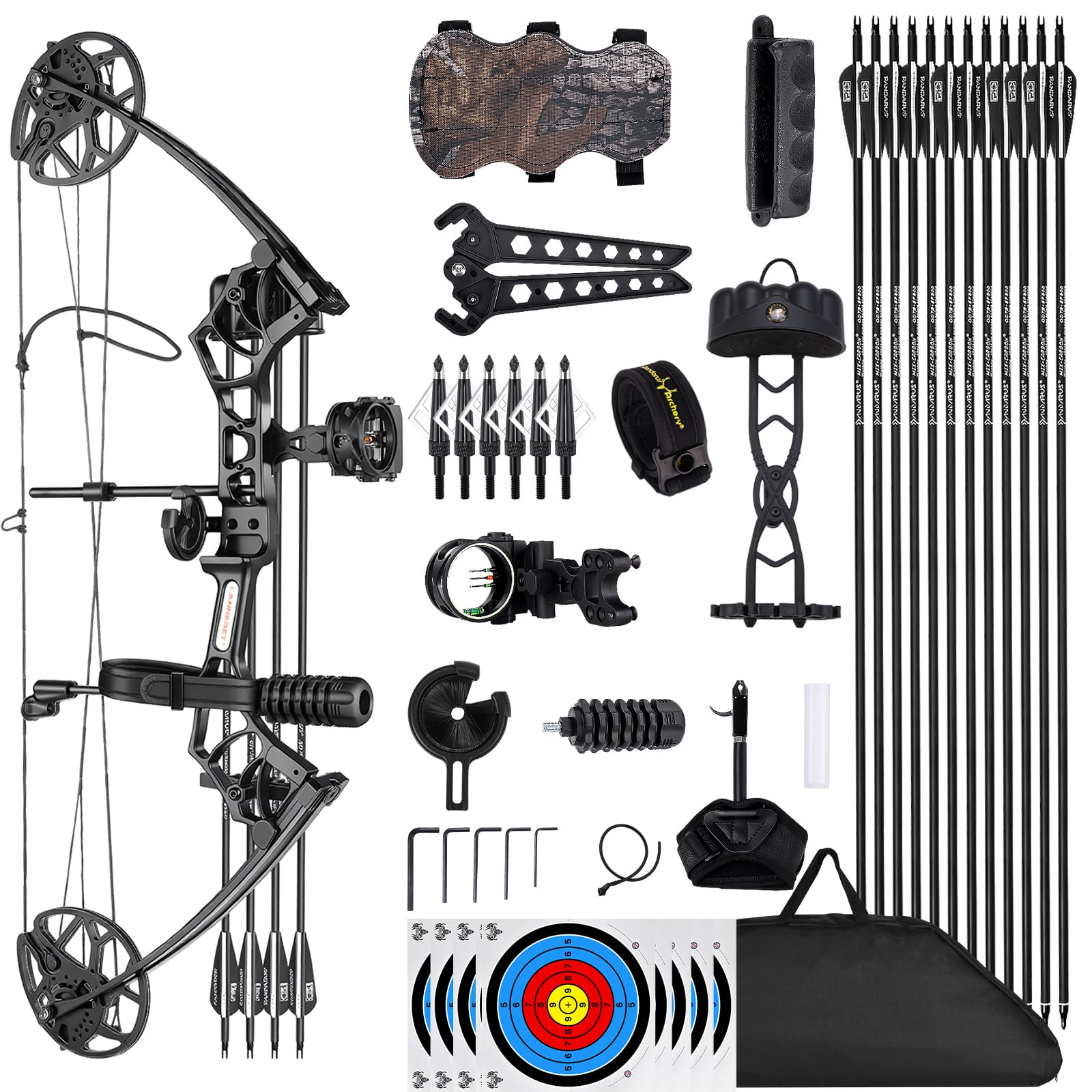 Lanneret Compound Bow and Archery Sets - Right Hand Archery Compound Bows 0-70 lbs Draw Weight Adjustable for Adults and Begi