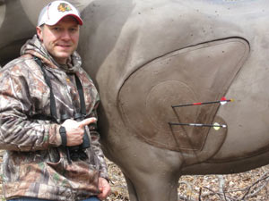 Elk 3D foam archery target on outdoor course in the woods