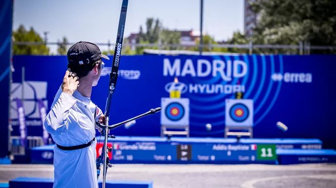 Recurve archer at the Madrid 2026 Hyundai Archery World Cup