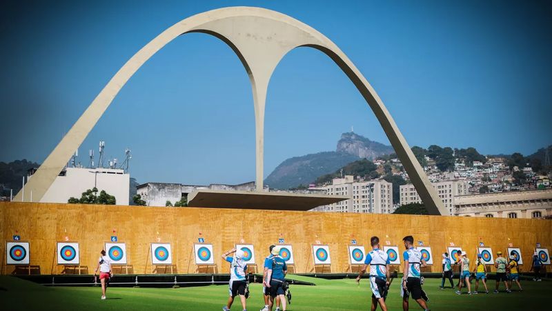 Outdoor archery range with targets set up for recurve practice