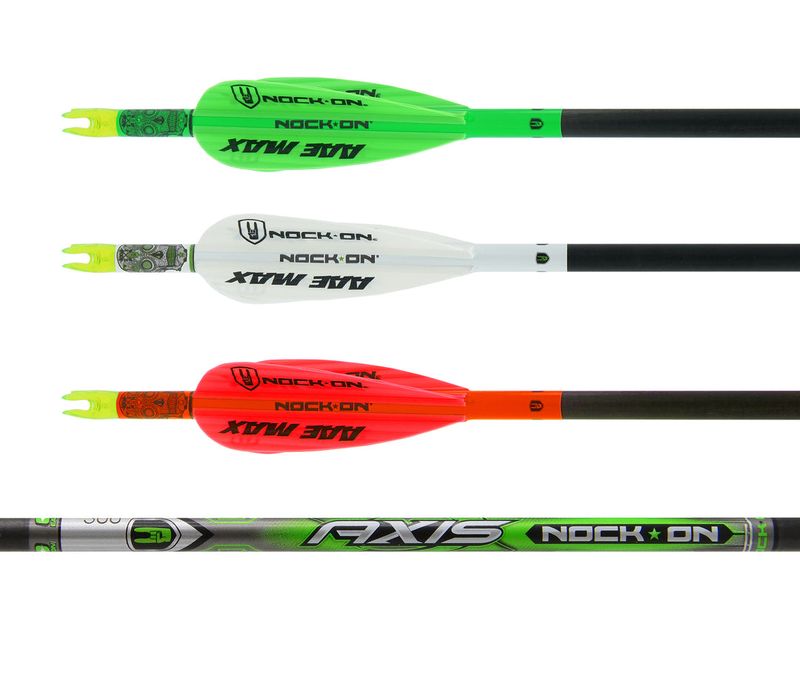 Close-up of plastic vanes on compound bow arrow shaft