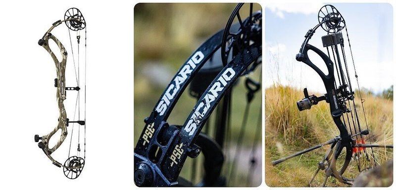 PSE Sicario Carbon compound bow 2026 shown in camo and black finishes for hunting season